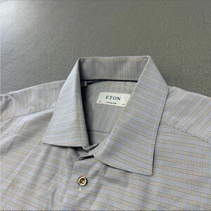 Eton Contemporary Shirt 45 17.75 Men's Button Up Long Sleeve White Check Grid